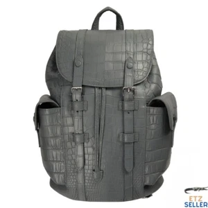 Handcrafted Skin Leather Backpack Shoulder Bag Travel Bag Gray #B0939 - Picture 1 of 9