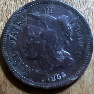 1865 3 Cent Nickel .. Darkened - Picture 1 of 7
