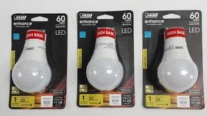 New, Set of 3, 60 Watt FEIT GU24 Base Led Lightbulbs (Bright White 3000K) - Picture 1 of 7