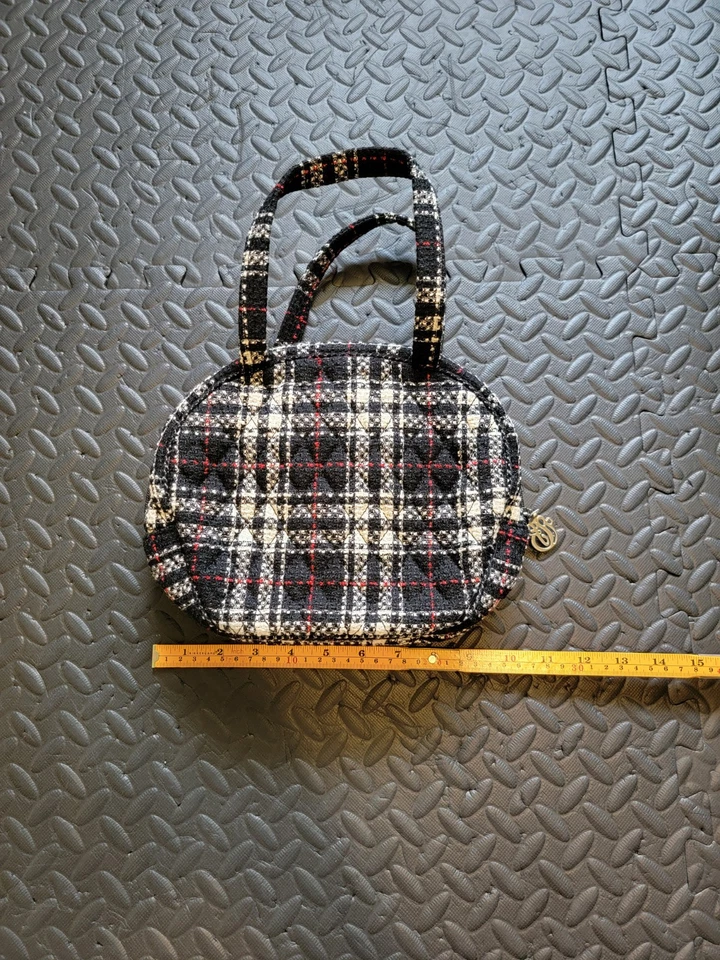 Vera Bradley столовая ручная сумка, твид с черный, белый, красный клетчатый узор, снят с производства - Изображение 1 из 4