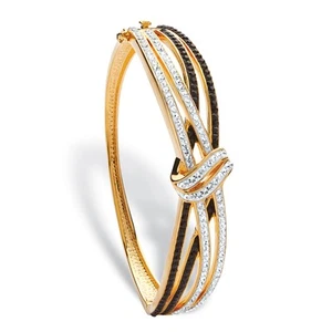Black & White Crystal Bangle Bracelet Gold-Plated - Picture 1 of 3
