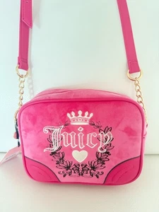 NWT JUICY COUTURE HERITAGE CROSSBODY BAG PURSE PINK FLASH VELOUR - Picture 1 of 6