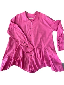 We The People Pink Poplin Button Front L Sleeve Oversized Tunic L Boho Raw Hem - Picture 1 of 7