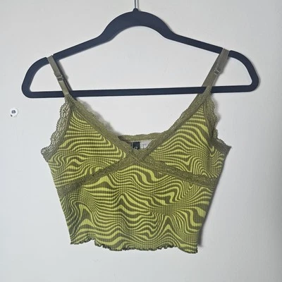 VTG Divided S Babydoll Crop Top Lace Trim Green Rib Knit Psychedelic Fairy Y2K - Image 1 of 4