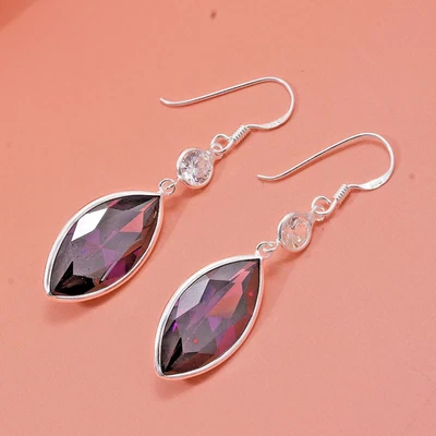 Pendientes colgantes de circonita cúbica morada y blanca en plata de ley 925 12,50 quilates nuevos Foto 1 de 4