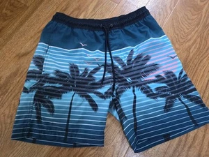 HOT COALS SWIM TRUNKS MEN M NAVY TEAL TROPICAL PALM 🌴 SHARP - Picture 1 of 7