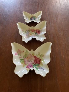 Lote de 3 Platos Baratijas Mariposa Rosa Floral Ramos Porcelana De Colección - Imagen 1 de 10