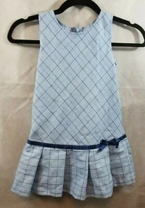Girl Connection Size 5  drop waist jumper plaid blue dress with ribbon trim cute - Picture 1 of 12