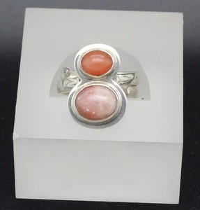 Anillo hecho a mano de plata esterlina melocotón piedra lunar y piedra solar por plata de Krystyna - Imagen 1 de 3