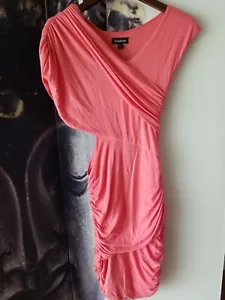 Bebe Women's Side Cutout Ruched Scoop Neck Bodycon Stretch Dress Pink S - Picture 1 of 9