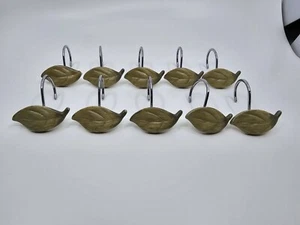 Vintage Lot Of 10 Green Fig Olive Leaf Shower Curtain Hooks Mediterranean Style - Picture 1 of 5
