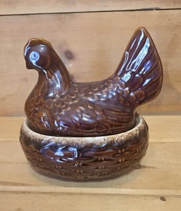 McCoy Brown Drip Hen on a Nest Casserole 8"L x 6"W x 8-3/4"H Excellent Condition - Picture 1 of 10