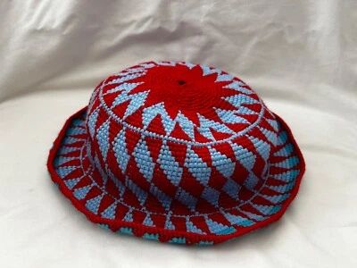 Gorro egipcio de ganchillo rojo y azul con cubierta de cabeza hecho a mano talla 36" redondo Foto 1 de 2