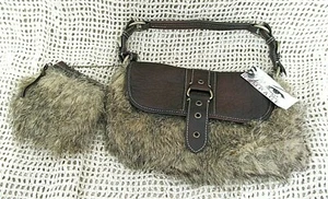 RAMPAGE Women's Faux Fur & Faux Leather Handles Handbag w/ Makeup Purse ~ NWT - Picture 1 of 7