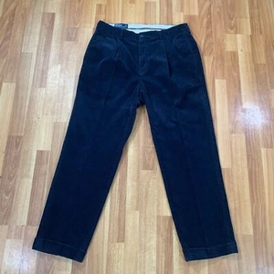 Vintage Polo Ralph Lauren Hammond Pant Mens 34x30 Blue Corduroy Pleated Cuffed - Picture 1 of 9