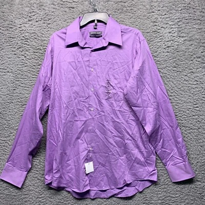 Camisa Geoffrey Beene Hombres 16 34 35 Vestido Púrpura Calce Clásico Cordón Bedford Foto 1 de 4