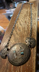 Navajo Native American Medallion Necklace Jewelry With Sterling Chain Free Shipp - Picture 1 of 10