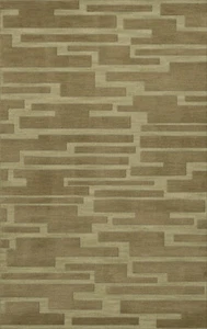 Green Transitional Hand Hooked Squares Rectangles Boxes Area Rug Patchwork DV6 - Picture 1 of 12