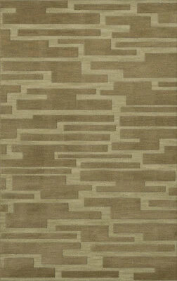 Green Transitional Hand Hooked Squares Rectangles Boxes Area Rug Patchwork DV6 - Image 1 of 2