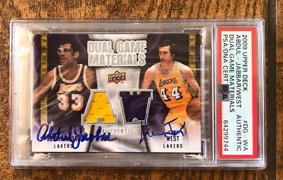 Kareem Abdul- Jabbar & West  2009-10 Upper Deck Dual Game Materials Signed PSA - Image 1 of 4
