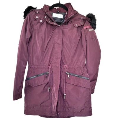 Abrigo Parka Tahari Mujer Talla XS Desmontable Piel Sintética Capucha Forro Acolchado Foto 1 de 4