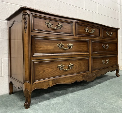 Kindel Furniture Beauclair Provincial Fruitwood 7 Drawer Dresser Crafted Details Cover