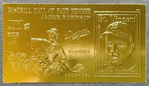 ST VINCENT JACKIE ROBINSON 23KT GOLD FOIL STAMP MNH BASEBALL BROOKLYN DODGERS - Picture 1 of 1