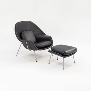 1960s Eero Saarinen for Knoll Womb Chair and Ottoman New Black Leather Model 70L - Picture 1 of 12