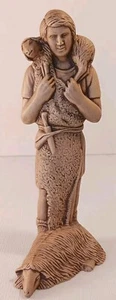 Pastore ricambio presepe ceramica vintage con agnello e pecora colore marrone - Foto 1 di 6