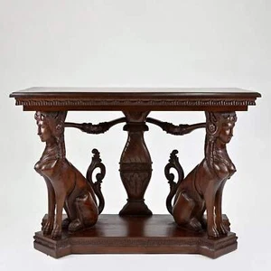 Handcrafted Console | Majestic Sphinx | Exquisite Carved Wood | Egyptian Revival - Picture 1 of 7