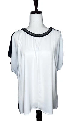 Blusa Lane Bryant para mujer talla 14 16 negra blanca escote adornado Foto 1 de 4