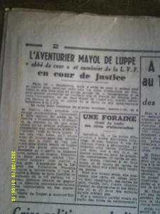 1947 CONDAMNATION MAYOL DE LUPPE AUMONIER LEGION VOLONTAIRES FRANCAIS - Imagen 1 de 3