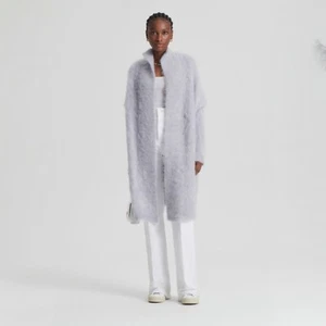 Scanlan Theodore Brushed Superkid Mohair Cardigan One Size Pale Grey Long Line - Picture 1 of 10