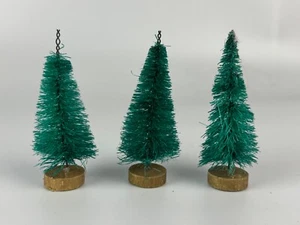 3 VINTAGE Bottlebrush MCM Christmas Trees Wood Base * 3.5" - Picture 1 of 1