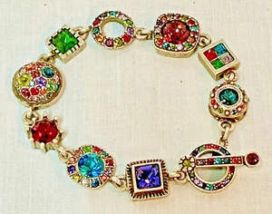 Patricia Locke USA Signed 2011 Silvertone Swarovski Crystals 7” Link Bracelet - Picture 1 of 9