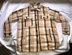 Lucky Brand Shacket in flanella con bottoni tasche marrone chiaro uomo taglia S - Foto 1 di 7