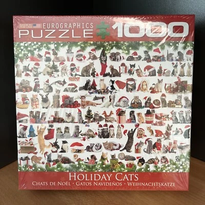 "Holiday Cats" COMPLETE 1000pc Puzzle 19x27 Cats Dressed For Christmas Sealed - Image 1 of 4