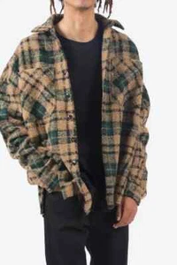 MNML LOOSE WOVEN FLANNEL SHIRT GREEN BLACK Size XXXL NWT - Picture 1 of 5