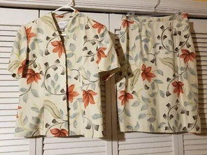 Adrianna Papell 2-Piece Sz 10P Petite Jacket Skirt Suit Ivory Floral Lined Silk - Picture 1 of 11