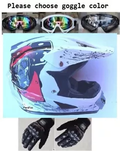 Casco de motocross juvenil calavera blanca + gafas + paquete de guantes todoterreno - Imagen 1 de 7