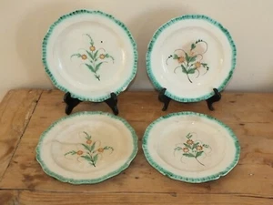 4 assiettes anciennes en faïence fine - marli vert, Aumale? Douai? - Imagen 1 de 9