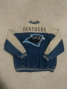 Vintage 90s Carolina Panthers NFL Denim Varsity Lee Sport Jacket Size XL - Picture 1 of 8