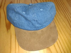 Blue Denim Jean Hat, Brown Suede Brim Unisex Cap w/Adjustable Buckleback 3M NEW - Picture 1 of 4