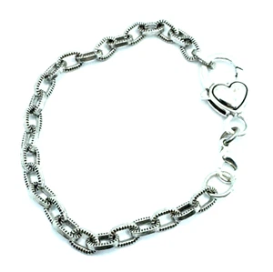 Brazalete de cadena Brighton con dijes/cuentas con cierre de corazón grabado sin marca 7 pulgadas - Imagen 1 de 6