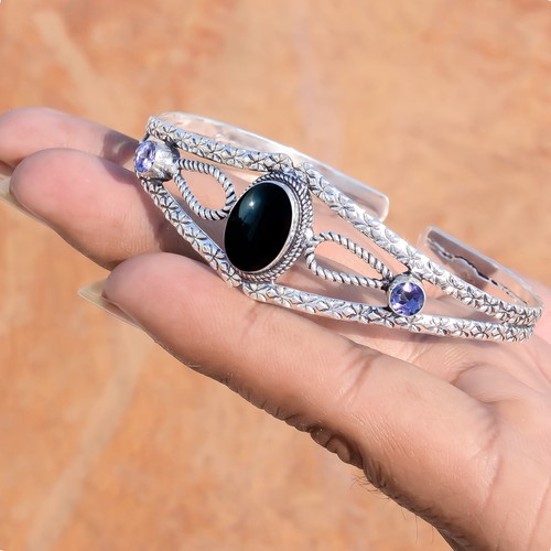 VALENTINO Bracciale in argento sterling 925 con pietre preziose taglio onice nero e ametista per famiglia