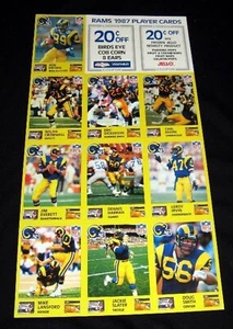 LOS ANGELES RAMS 1987 JELL-O FUSSBALLKARTENBLATT ERIC DICKERSON JIM EVERETT + 8 - Bild 1 von 3
