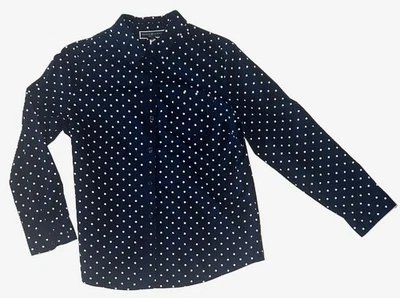 Blusa Karen Scott Pequeña Grande Azul/Blanco Lunares Manga Larga/Enrollable Foto 1 de 4