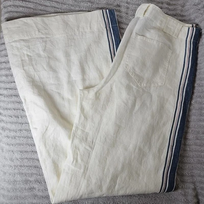 Pantalones Lauren Ralph Lauren 100 % lino para mujer talla 10 marfil rayas laterales pierna ancha  Foto 1 de 4