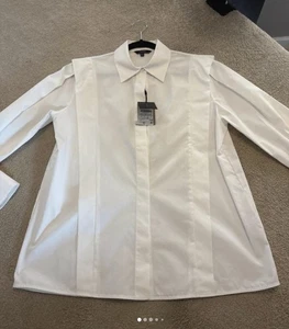 BNWT Massimo Dutti White Cotton Shirt With Designer Pleat Detail 12 - Picture 1 of 6