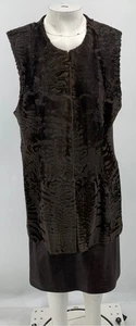 Christie Brothers 2 PC Brown Sheared Fur & Leather Long Vest Skirt Set sz L - Picture 1 of 4